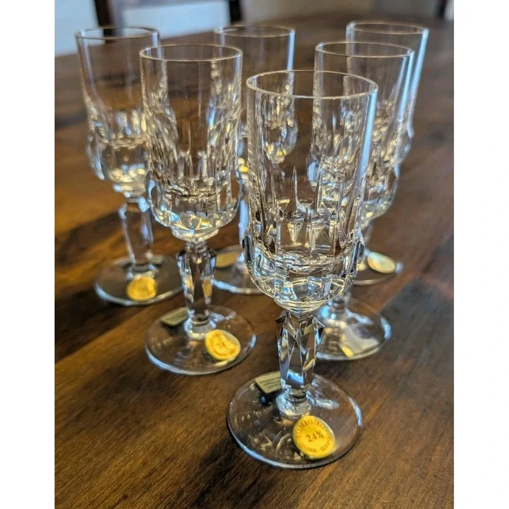 Vintage Bavaria Germany 24% Lead Crystal Cordial Liqueur Glasses Set of 6